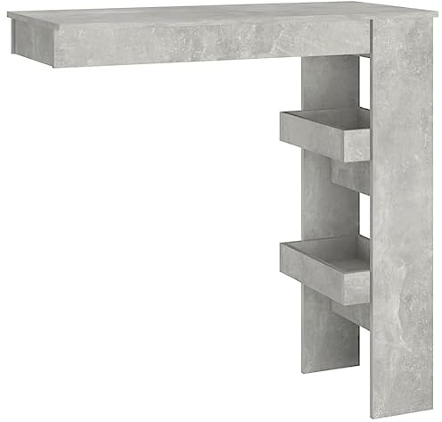 QJBSAVVA Wand-Bartisch Betongrau 102x45x103,5 cm, Modern Stehtisch aus Holzwerkstoff mit 2 Staufächern, Stabiler Bistrotisch für Küche und Esszimmer, Platzsparender Küchentresen