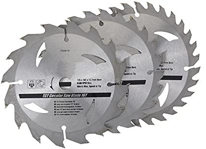 Dapetz ® TCT Circular Saw Blade 3pcs Set 16, 24, 30 Teeth 135mm x 12.7mm - Compatible with Bosch, Makita, Dewalt & More, Wood Cutter Blades for Hardwood, Softwood & Composites