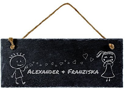 Casa Vivente – Schiefertafel mit Gravur – Personalisiert mit Namen – Farbe: Schwarz – Wanddeko – Türschild zum Aufhängen – Geschenkidee zum Valentinstag und zur Hochzeit – Geschenke für Paare