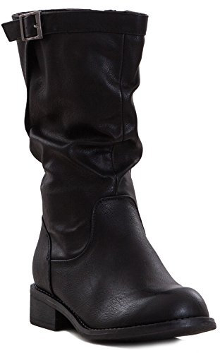 Toocool - Zapatos Mujer Botas Biker Motociclista Cuero Casual Hebilla Nuevo 991, Negro , 39 EU