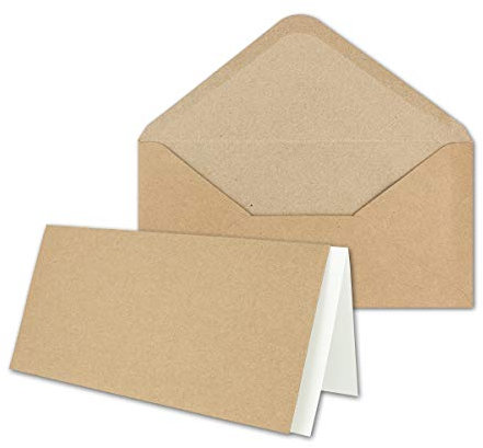 75x Set aus Klappkarten mit Umschlägen & Einlegeblätter - DIN Lang Recycling Einladungskarten in Braun Kraftpapier - Blanko zum Selbstgestalten