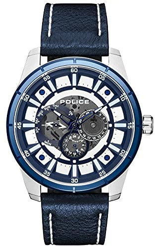 Police Unisex Erwachsene Analog Quarz Uhr mit Leder Armband PL15410JSTBL.04