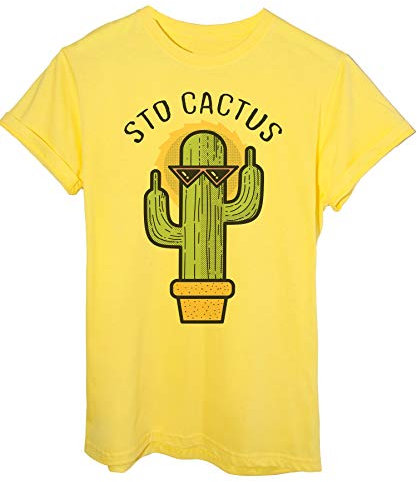 iMage T-Shirt STO Cactus Dillo con La Pianta Che Se Ne Frega-nella Rozza Fattoria-Divertenti - Uomo-M - Gialla