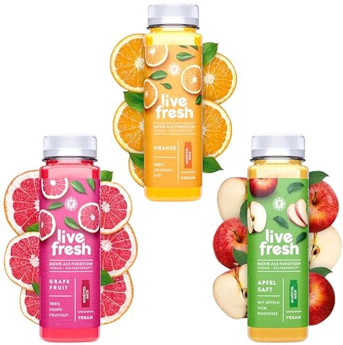 LiveFresh Frühstückssaft Probierpaket | 12x250ml | Aus Orangen, Grapefruits & Bodensee Apfel - Ohne Zuckerzusatz - Gekühlt und isoliert geliefert | Inkl. 3€ Pfand