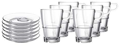 Leonardo Senso Latte-Macchiato Tasse und Unterteller, spülmaschinengeeignete Gläser mit Untertassen, 12er Set, 350 ml, 032831