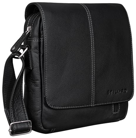 STILORD 'Matt' Ledertasche Männer klein Vintage Umhängetasche Schultertasche Herrentasche für 9,7 Zoll iPads Tablet Herrenhandtasche Messenger Bag Echtes Leder, Farbe:schwarz