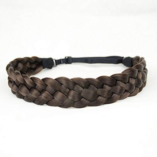 BOBIYA 5 Strang Synthetische Haar Geflochtenes Stirnband Klassische Chunky Wide Geflochtene Zöpfe Elastische Stretch Haarteil für Frauen Mädchen (schokolade)