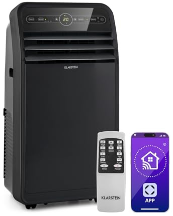 Klarstein Metrobreeze New York Smart 12k Mobile Klimaanlage – 12000 BTU, 35-59 m², App & Alexa Steuerung, 3-in-1 Kühlung, Ventilator & Entfeuchter, Energieeffizienz A, Leise, Abluftschlauch, Schwarz