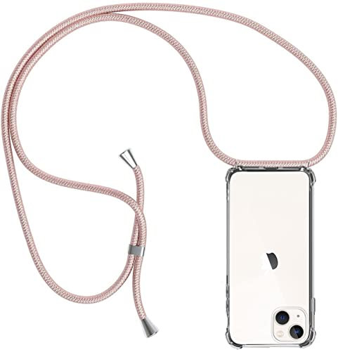 CHIMUCO Handykette Hülle kompatibel mit iPhone 13, Handyhülle Handy Necklace Hülle mit Band Schutzhülle Kordel zum Umhängen Transparent Weich TPU Silikon Tasche Case for iPhone 13, Rosé Gold