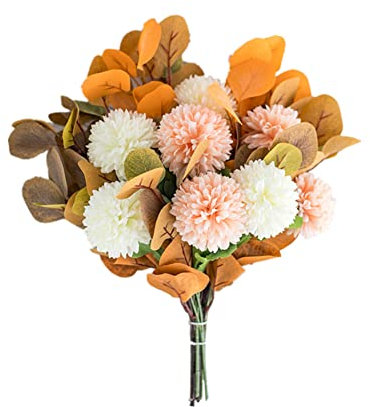 HAOSHICS Künstliche Blumen, Hortensienstrauß, künstliche Hortensien, Seidenblumen mit Blättern für Hochzeit, Party, Zuhause, Büro, Vase, Dekoration (Orange)