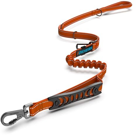 IOKHEIRA Bungee Leads with Car Seat Belt Buckle, Reflective Thread with Traffic Control Handle, Adjustable Dog Leash for Small to Large Dogs