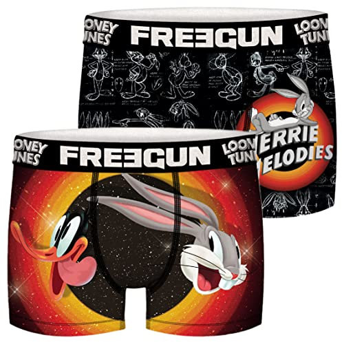 FREEGUN Looney Tunes Herren Boxershorts 2er Pack Bugs Bunny Daffy Duck Druck S M L XL XXL, Größe:S, Farbe:Motivmix 1