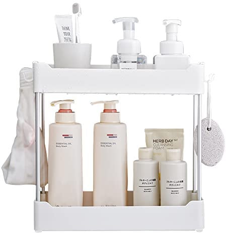 Organizador de cosméticos de baño, color blanco, extraíble, estante organizador de baño, estante de almacenamiento, estante de almacenamiento para el hogar, baño, cómoda, cocina, especias, lavandería,