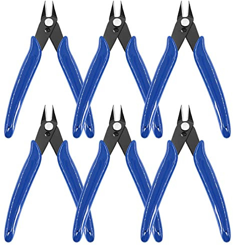 Keadic 6Pcs 5 Wire Cutters with Internal Spring and Soft Rubber Handle, Mini Flush Cutters, Micro Cutting Pliers Wire Nippers, Small Side Cutters for Hobby Modeling Jewelry Electronic Crafts (Blue)