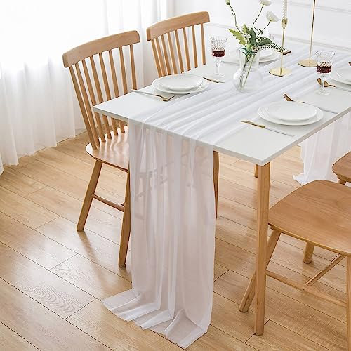 AOKSUNOVA Chiffon Tischläufer Weiß Tüll Tischläufer Hochzeit 300x70cm Waschbar Dekostoff