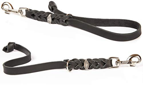 Fettleder Kurzführer, Führleine, Kurzleine (35 cm x 15 cm verchromt, Schwarz)