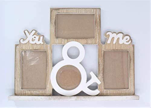 Bilderrahmen aus Holz Chabby Chic mit Schriftzug You&me (Rahmenmaße: 30 x 22 x 4 cm, Größe 3 Bilderrahmen 9 x 6 cm)