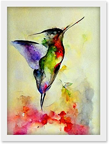 Doppelganger33 LTD Elegant Hummingbird Abstract Watercolour Artwork Framed Wall Art Print A4