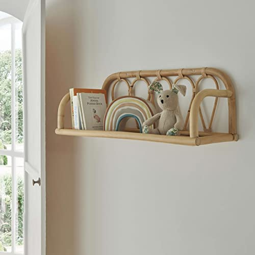 CuddleCo Aria Rattan Shelf for Books, Small 60cm, Wall Mounted, Handmade | Display Organiser, Kid's Bedroom/Nursery Décor