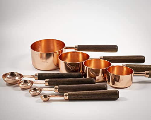 Juego de 8 cucharas y tazas medidoras de madera, utensilios de cocina personalizados, cucharas y tazas medidoras de oro rosa, herramientas para hornear grabadas
