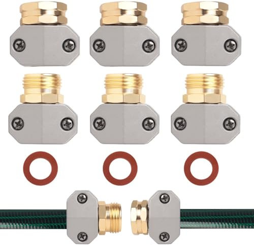 GDIM Raccordi di riparazione per tubi da giardino, in alluminio, femmina e maschio, con morsetto in zinco, connettore di riparazione per tubi da giardino da 3/4 pollici e 5/8 pollici (3 set)