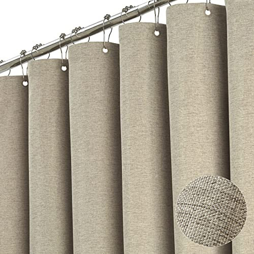 Rideau de douche en lin de qualité supérieure - 240 x 200 cm - Imperméable - Anti-moisissure - Pour salle de bain - Café clair - 240 x 200 cm