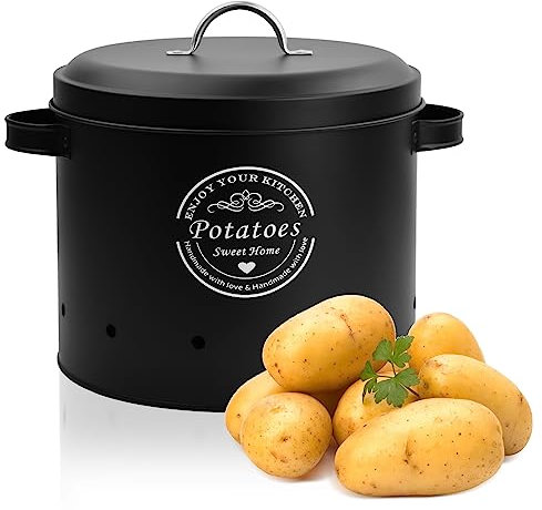 1 PCS Pot de Pommes de Terre, Oignons, D'ail, Boîte de Rangement Legumes en Métal, Bocaux Cuisine Vintage, Stockage de Aliment, Récipient de Conservation (Pommes de Terre Noir)