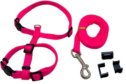 4 in 1 Katzengeschirr - Katzengeschirr für Tracker/Spaziergänge, Halsband mit/ohne Sicherheitsverschluss (Pink, S (2-3kg))