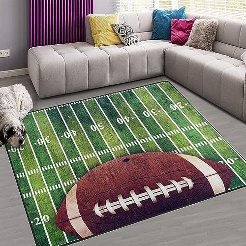 TEMLAN American Football Teppiche Gegend, Grünes Gras Kinderteppich für Drinnen und Draußen Terrasse Balkon Garten Wohnzimmer 80 x 150cm