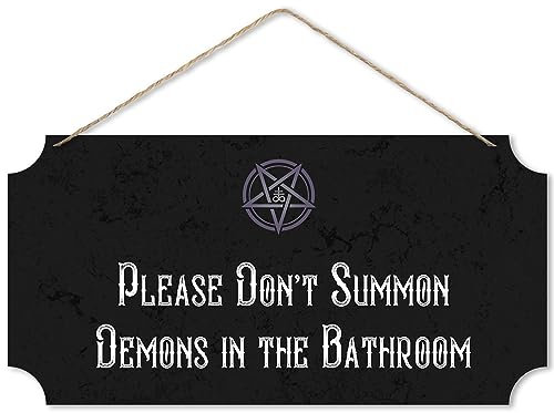 Flinelife Schild mit Aufschrift Please Don't Summon Demons in The Bath, 30,5 x 15,2 cm, Hexen-Badezimmer-Dekor, Gothic-Badezimmer-Dekor, Wandkunst, lustiges Badezimmerschild