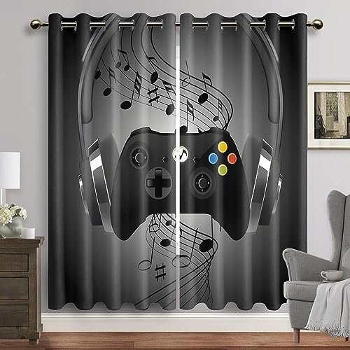 HYFBH Gamer-Verdunklungsvorhänge für Jungen, Schlafzimmer, Gaming-Raum-Dekor, Fenstervorhänge, Videospiel-Fenstervorhang, Vorhänge, 2 Paneele BxH/2x70x122cm blickdichte vorhänge