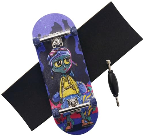 RACOFSB Pro Fingerboard, 34 mm Holz-Board, professionelles Finger-Skateboard mit Trucks und CNC-gefrästen Swirl-Rollen (Alien)