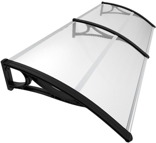 VOUNOT® Marquesinas Exterior para Puertas y Ventanas, 200 x 80 cm Tejadillo de Protección con Barra Central, Toldo Cubierta de Policarbonato en Jardín, Negro