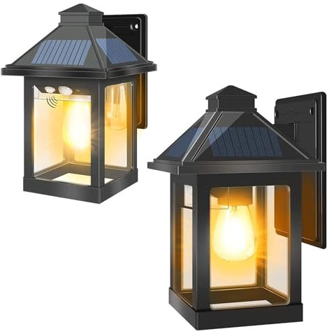 Moman Projecteur Exterieur Solaire, Lot de 2 Applique Murale Vintage avec Détecteur de Mouvement 3 Modes Étanche IP65 Lampe Solaire pour Cour Jardin, Projecteur-Solaire-Exterieur-Lampe-Eclairage