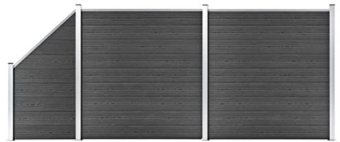 ARKEM Zaunelement Set WPC 446x(105-186) cm Schwarz Zaunelemente Kunststoff Zaunfelder Holz