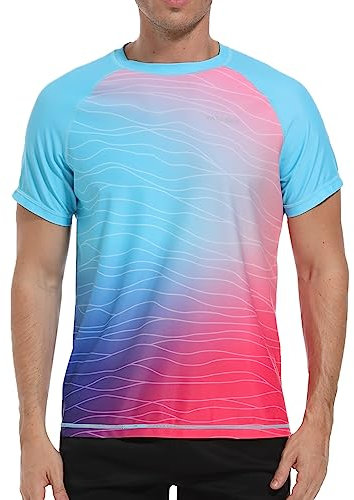 VAYAGER Herren UV Shirt Rash Guard Schwimm Shirt UPF 50+ Badeshirts,Schnell Trocknend, lockere Passform, Wassersurf(Blau Rot XXL)