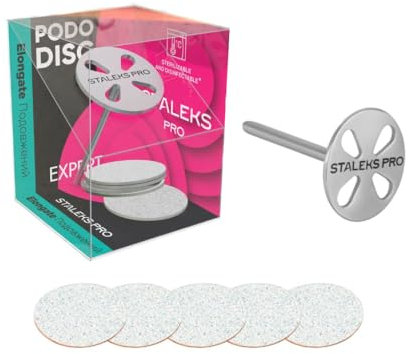 STALEKS PRO Base pododisco M 20 mm con 5 ricariche grana 180. Acciaio inossidabile. Disco pedicure. Canna lunga.