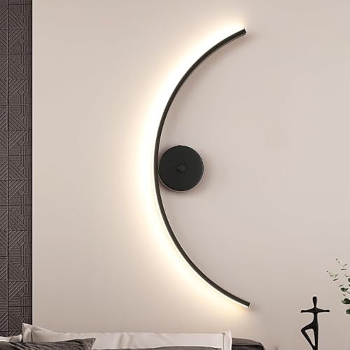 Lampe LED Wandleuchte Innen 60cm Modern Bogen LED Wandlampe Innen 22W Wandleuchte 220V Flurlampe Wand 3000K-6500K Warmweiß Natürliches Weiß für Schlafzimmer, Wohnzimmerlampe (Schwarz, L90CM)