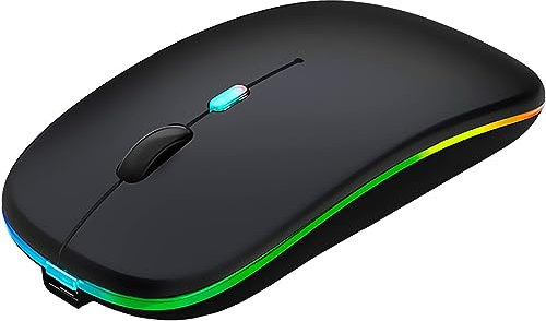 Rechargeable Wireless Mini LED Mouse, Slim Silent Cordless Design, Adjustable Levels, Noiseless, USB Receiver, Compatible with PC, Laptop (Black)