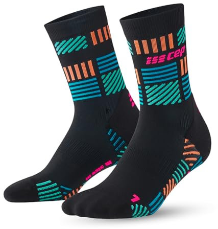 CEP - Laufsocken mit Kompression für Herren, The Run 4.0 Mid Cut Socks, mittellange Kompressionsstrümpfe, Größe III/M / 39-42, black/neon pink (LE)