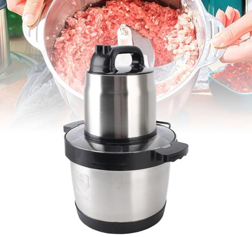 Tritacarne Elettrico 6L, Acciaio Inossidabile 2 Marce 1500W, Versatile Frullatore di Carne Tritatutto con 4 Lame per Verdure Aglio Cipolla