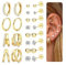 CASSIECA 12 Paar Piercing Ohr Gold Set, 316L Chirurgenstahl Ohrringe für Damen Herren Medizinische Ohrstecker und Creolen für Mehrfachpiercing 14K Vergoldet Helix Tragus Piercing Ohr Gold