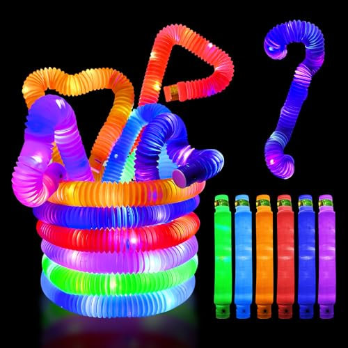 WinGluge 18 Piezas Tubos Sensoriales Niños, Tubo Elástico Multicolor, Juguetes Sensoriales de Tubos Pop Luminoso, Tubos Luminosos Pop, Luces Plegables Pop Tubes, Mini Tubos Pop Juguetes Sensoriales