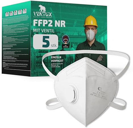 VENTUX SAFETY EQUIPMENT Mascherine FFP2 con Valvola | Filtrazione >94% || Ideali per Ambienti specifici || Monouso || Comfort e Sicurezza Certificati