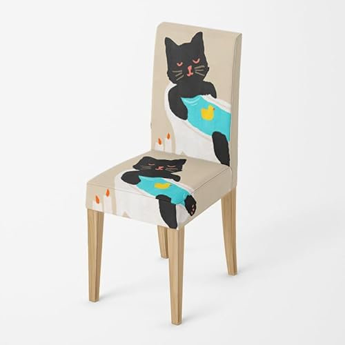 Stuhlhussen Süße Schwarze Katze Stuhlbezug Stretch Removable Stuhlhussen 6er Set Universal Stuhlhussen Schwingstühle Chair Covers für Hotel Hochzeit Bankett Küche Restaurant Party