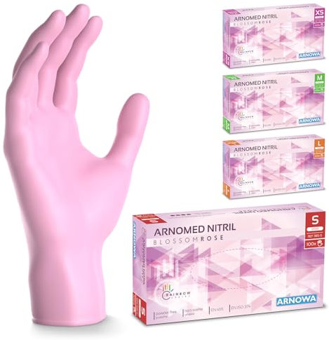 500x ARNOMED® Guanti nitrile S Rosa, Guanti monouso senza polvere e lattice, Guanti plastica usa e getta dermanytril, Per cucina, pulizia casa, alimenti e tattoo XS, S, M, L, XL