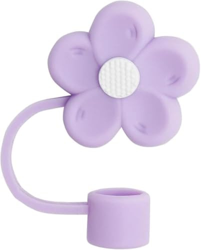 Purple Silicone Straw Cover for Stanley Cup 40&30 Oz Accessories, 10mm Cute Flower Straw Covers Cap for 40 oz Tumblers, Reusable Straw Topper for Tumblers