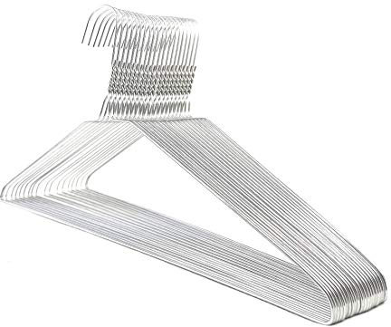 DODIN HOME Pack of 20 Silver Wire Hangers Space Saving Metal Coat Hanger Suit Hangers with Trouser Bar Clothes T-Shirt Dress (Silver, 20)