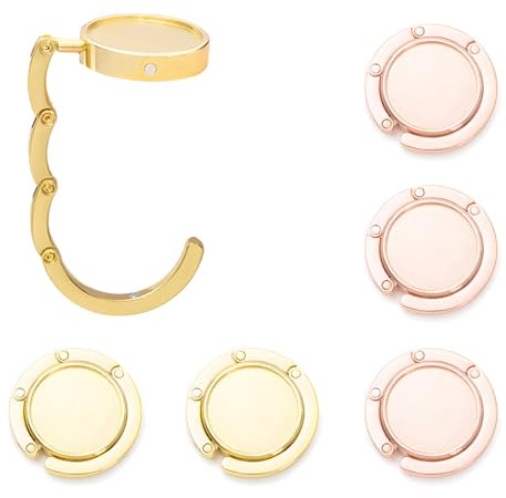 6 Pack Handbag Hooks for Tables – Foldable Bag Hook Holder – Portable Zinc Alloy Table Hook for Handbags Purses – Gold & Rose Gold