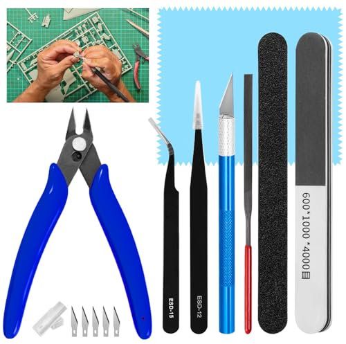 14Pcs Model Making Tools Kit, Essential Modelling Tools for Plastic Model Kits, Includes Pliers Tweezers Carving Knife Polishing Bars and More Ideal for Model Building and Hobbyists
